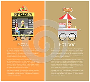 Pizza and Hot Dog Mobile Shops Vector Illustration
