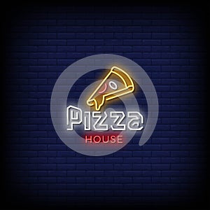 Pizza House Neon Signs Style Text Vector