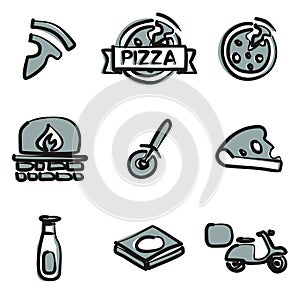 Pizza Icons Freehand 2 Color