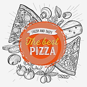 Pizza illustration for italian cuisine restaurant.