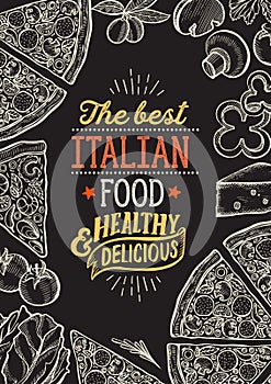 Pizza illustration for italian cuisine restaurant.