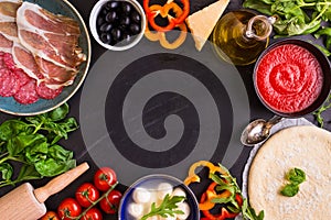 Pizza and ingredients background