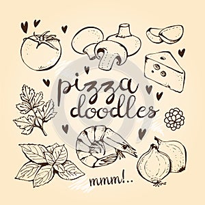 Pizza ingredients doodles