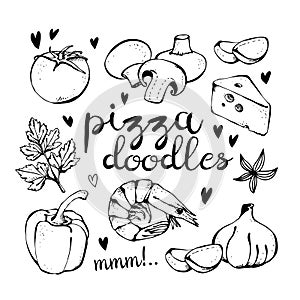 Pizza ingredients doodles