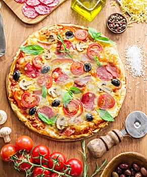 Pizza and ingredients. Food background