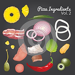 Pizza ingredients and supplies. Vector mega set.