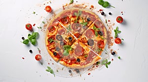 Pizza with ingredients top view