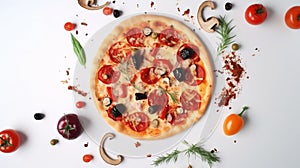 Pizza with ingredients top view