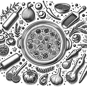 Pizza and Ingredients Top View vector illustration