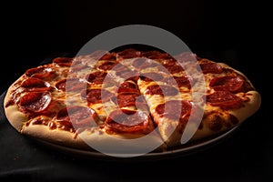 The pizza on isolated black background with Ai Generated