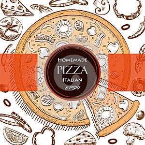 Pizza Italian food cover drawing style template photo