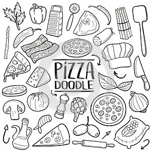 Pizza Italian Food Traditional doodle icon hand draw set