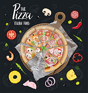 The Pizza Itallian slices without background. Vector graphics