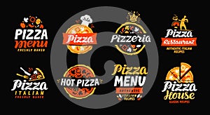 Pizza logo. Collection labels for menu design restaurant or pizzeria. Vector icons photo