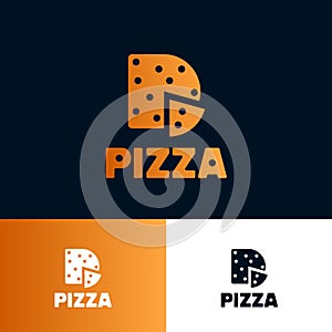 Pizza logo. Letter P like half of pizza and piece of pizza.