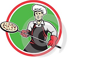 Pizza Maker Holding Peel Circle Retro