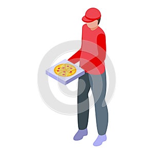 Pizza man icon isometric vector. Funny fastfood worker
