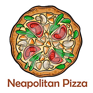 Pizza Margarita with tomato, mozzarella, pesto sauce, basil. Neapolitan round pizza on white background