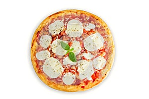 Pizza Margarita with tomatoes, tomato sauce and Mozzarella cheese on a white isolated background