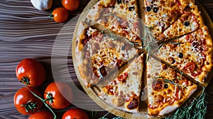 Pizza Margherita on black stone background. Homemade Pizza Margarita with Tomatoes, Basil and Mozzarella Cheese