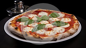 Pizza Margherita - A delicious Italian pizza with fresh mozzarella, herbs, vegetables and fruit atop a cheesy black