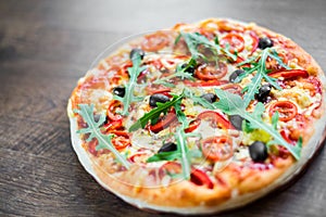 Pizza Margherita or Margarita with Mozzarella cheese, tomato, olive