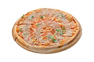 Pizza margherita with tomato and basil isolated on white background