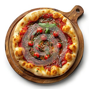 Pizza Marinara with Anchovy. Traditional Italian Anchovy Flatbread with Cherry Tomatoes