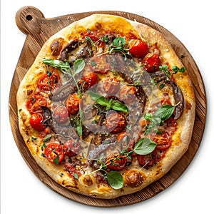 Pizza Marinara with Anchovy. Traditional Italian Anchovy Flatbread with Cherry Tomatoes