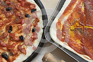 Pizza marinara with fresh tomatoes anchovies and olives