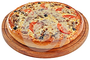 Pizza with minced meat and mushrooms