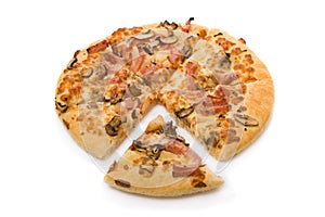 Pizza with mushrooms, ham and pineapple