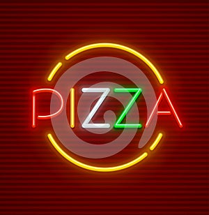 Pizza neon sign with illumination italian food