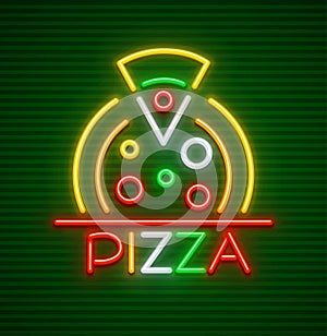 Pizza neon sign with illumination italian food