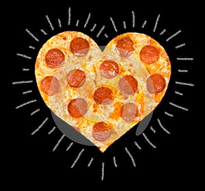 Pizza with peperoni of heart shape photo