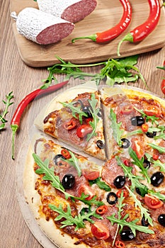 Pizza peperoni on plate