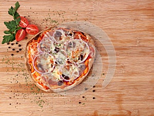 Pizza with pepperoni and vegetables