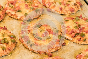 Pizza piccolo with cheese and ham. Food photography.