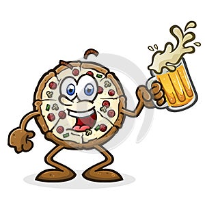 Pizza Pie Cartoon Character Holding a Mug of Beer