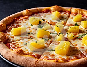 Pizza with pineapples, AI generated.
