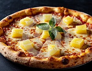 Pizza with pineapples, AI generated.
