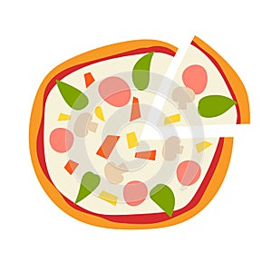 Pizza and pizza slice icon vector illustration. Traditional italian food