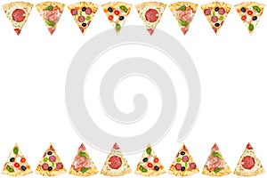 Pizza pizzas slice slices frame border copyspace copy space from above isolated on white