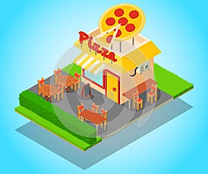 Pizza place concept banner, isometric style