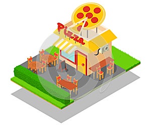 Pizza place concept banner, isometric style