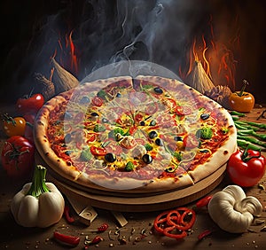 Pizza with hot and yummy load of fresh topping with loads of cheese