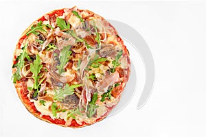Pizza prosciutto crudo on white photo