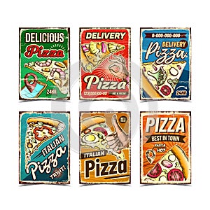 Pizza Restaurant Advertising Posters Set Vector