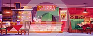 Pizza restaurant interior. Italian cafe background