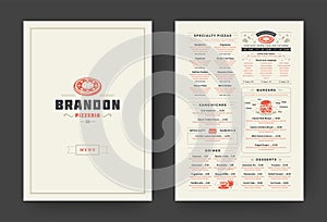 Pizza restaurant menu layout design brochure or food flyer template vector illustration.